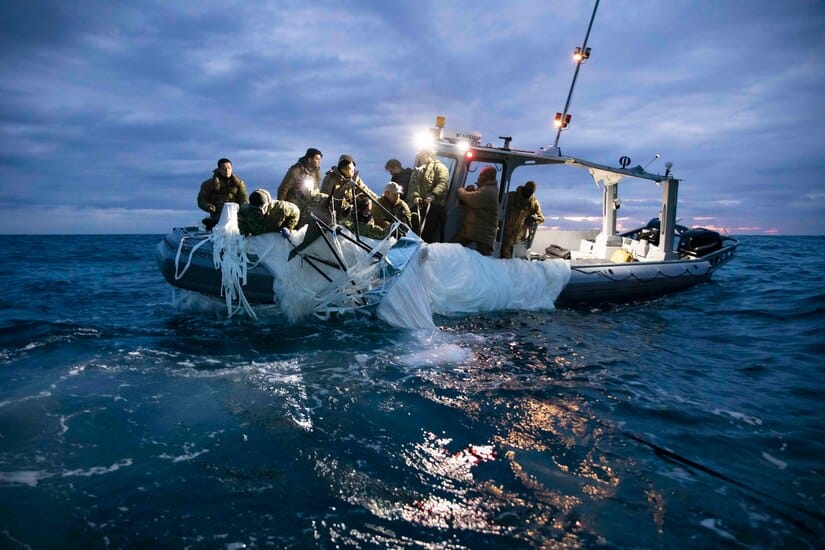 offshore recovery of balloon debris.  USN pix